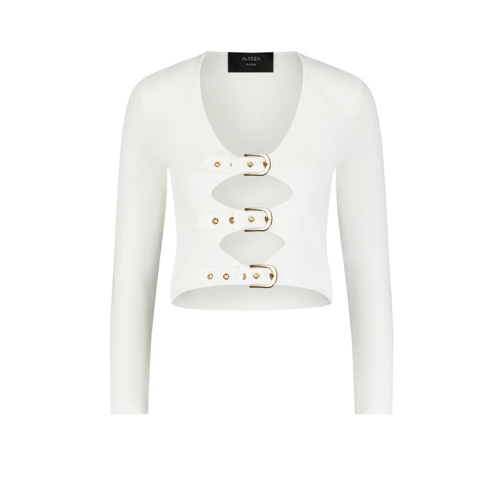 Aleeza Paris Women's Ivory Blazer with Buckle Detail